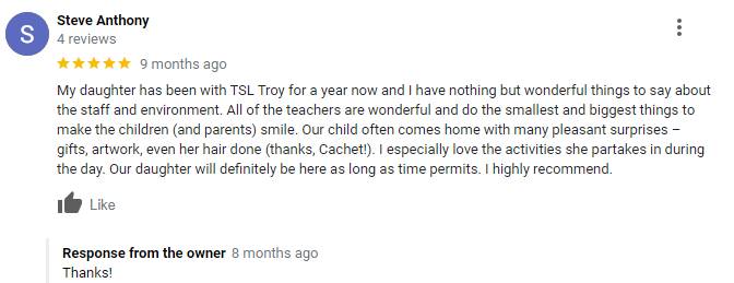 Troy child care testimonial